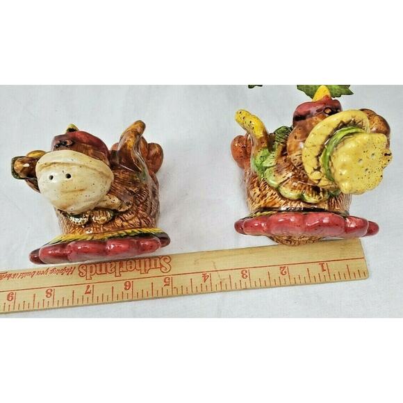 Vintage Turkey Pumpkin Salt Pepper Shakers Thanksgiving Table Decor Autumn Fall - Picture 2 of 5